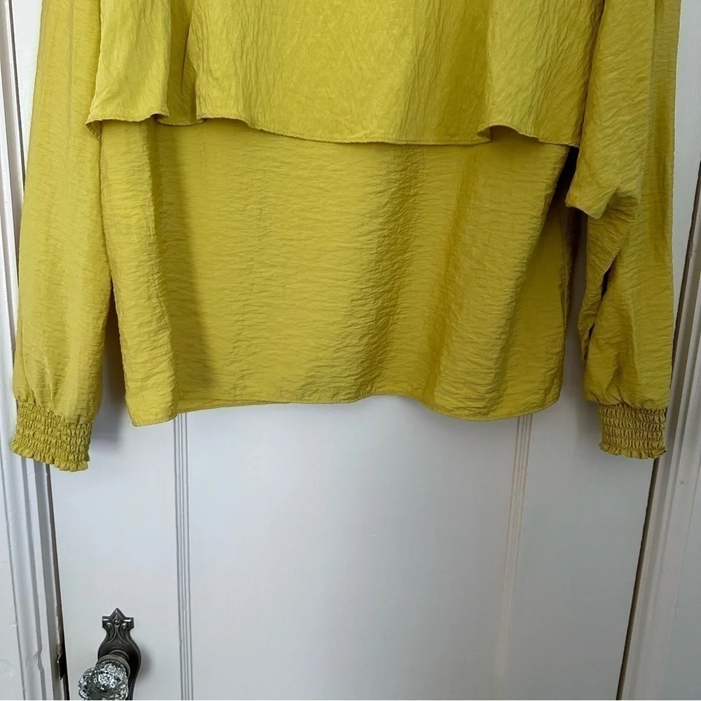 Marc New York Blouse Capt Mustard Yellow Short Sleeve Top Sz L